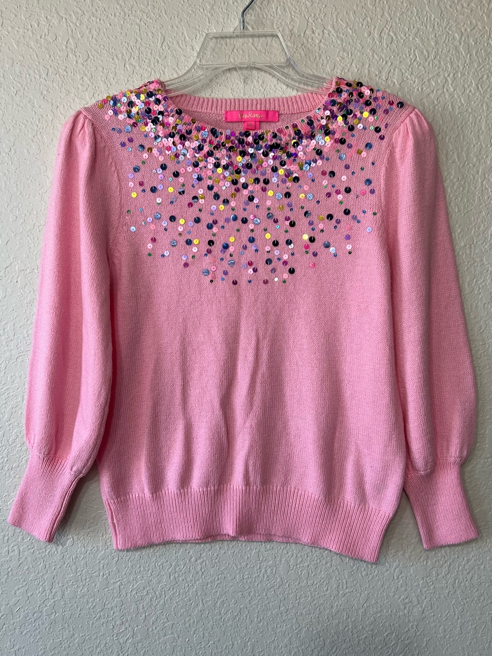 Lilly Pulitzer Pink Ginny Sequin Sweater Pastel Feminine Women’s Size Medium